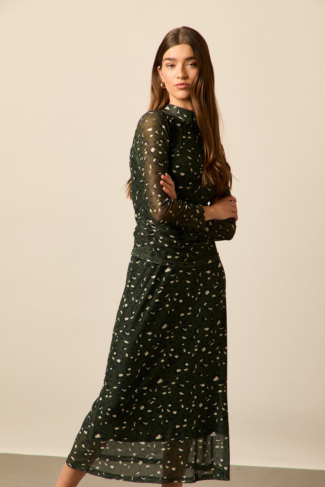 Top tul animal print verde