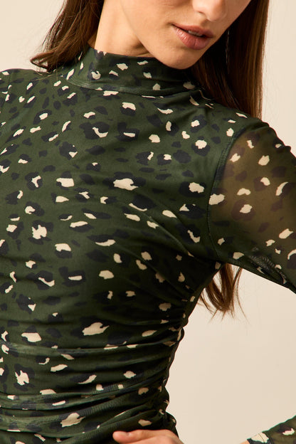 Top tul animal print verde