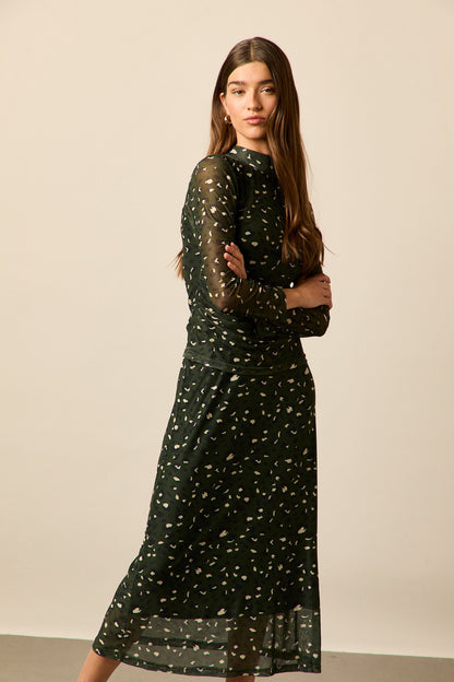 Top tul animal print verde